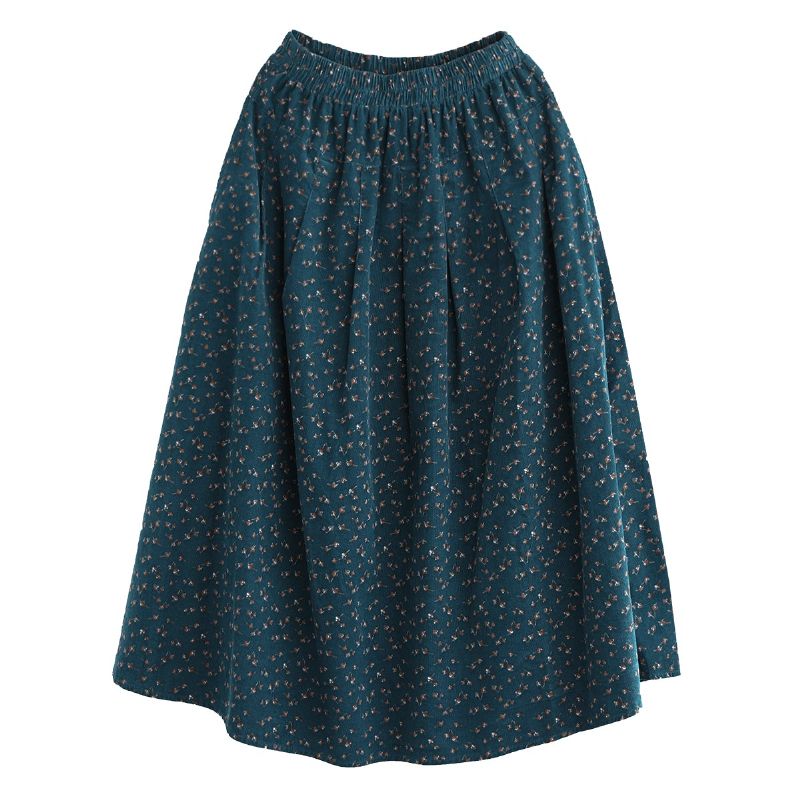 Retro Bloemen Corduroy A-lijn Lente Rok