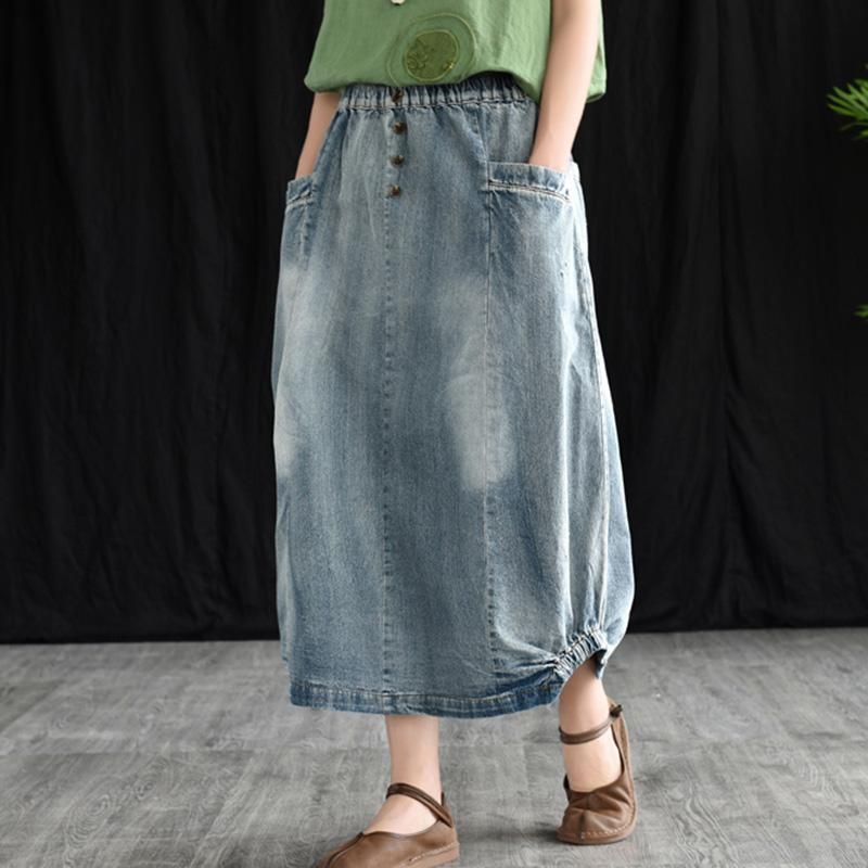 Retro Denim Elastische Taille A-lijn Rok