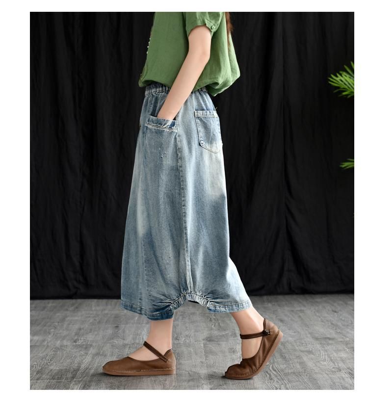 Retro Denim Elastische Taille A-lijn Rok