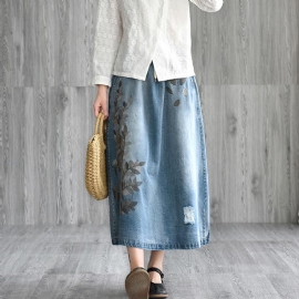 Retro Geborduurde Denim Losse Rok