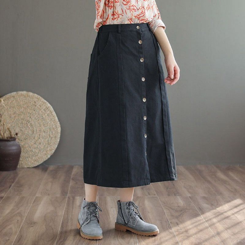 Retro Katoenen Rok Met Front-breasted