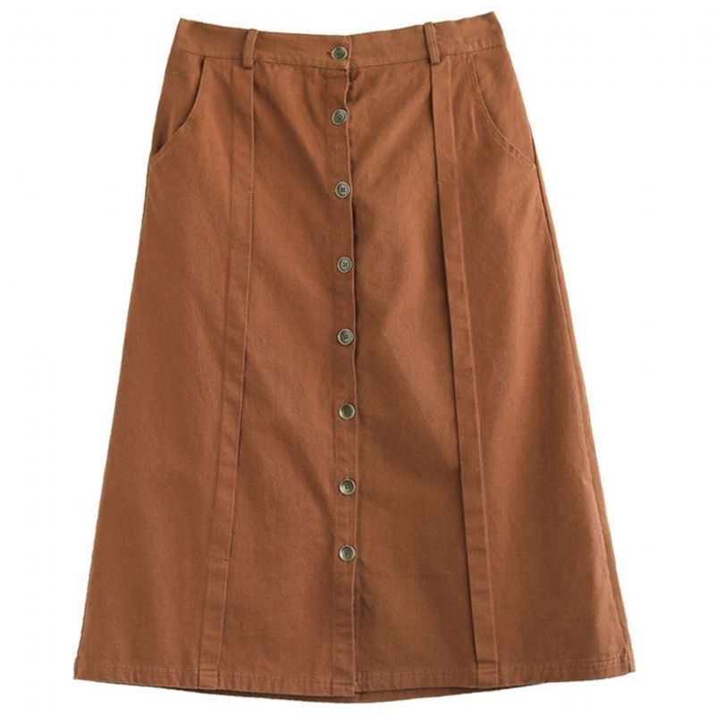 Retro Katoenen Rok Met Front-breasted