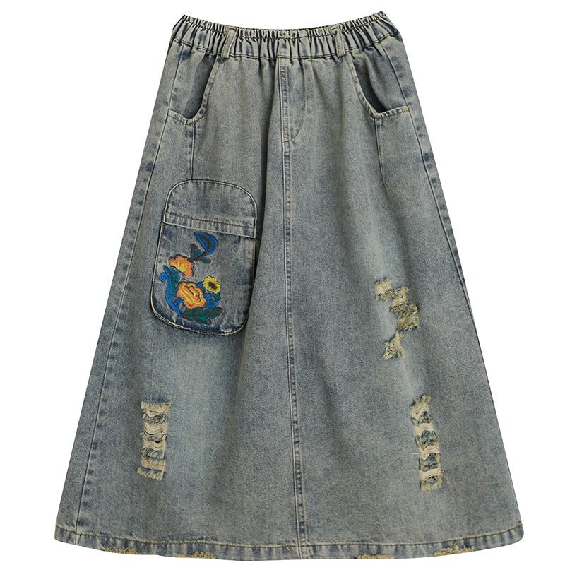 Vintage Gescheurde Losse A-lijn Zomer Denim Rok