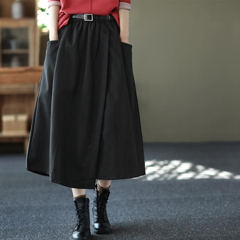 Vrouwen Winter Retro Elastische Taille Effen Kleur Rok