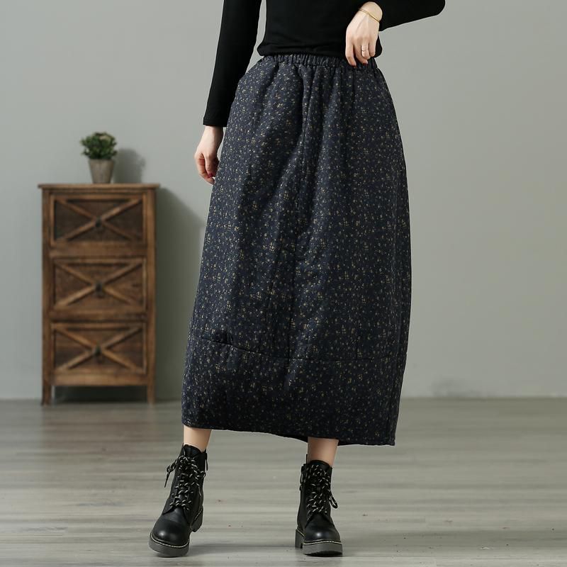 Winter Retro Bloemen Casual Losse Katoenen Linnen Rok