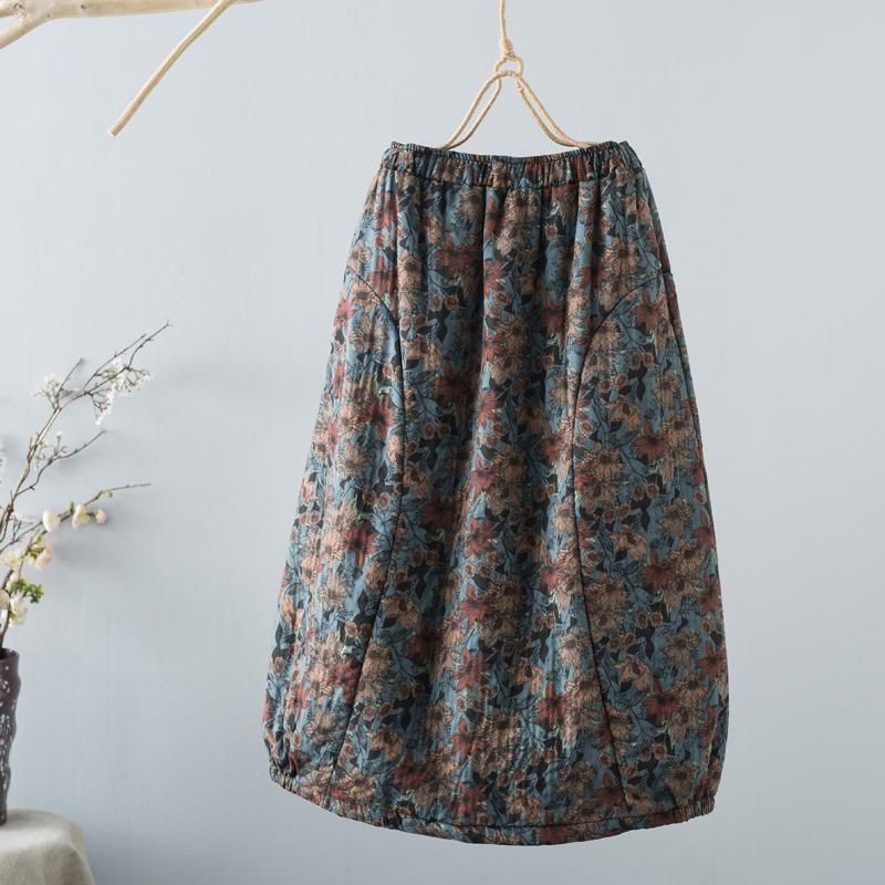 Winter Retro Bloemen Casual Losse Katoenen Linnen Rok