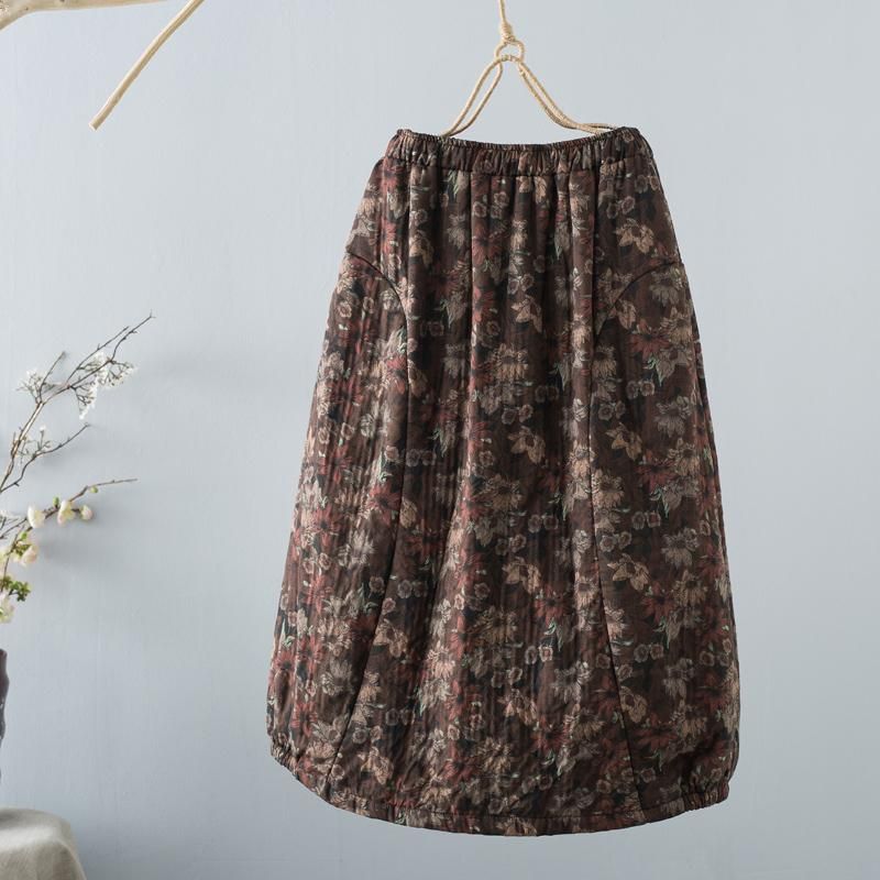 Winter Retro Bloemen Casual Losse Katoenen Linnen Rok