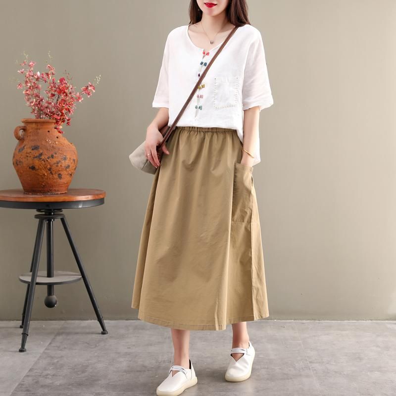 Zomer Hoge Taille Grote Zak Losse Casual Rok