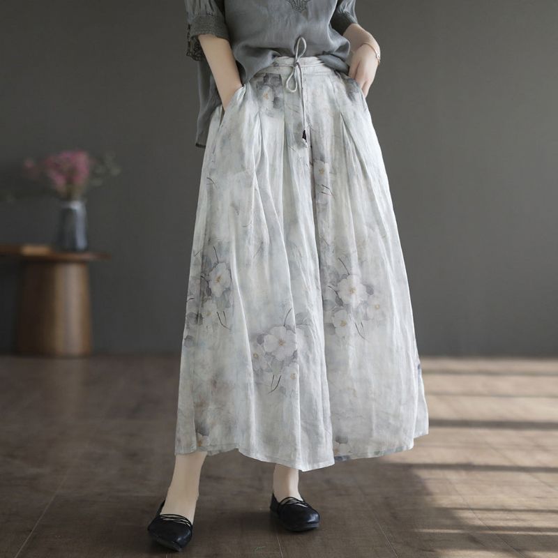 Zomer Retro Linnen Bloemen A-lijn Patchwork Rok