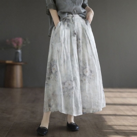 Zomer Retro Linnen Bloemen A-lijn Patchwork Rok