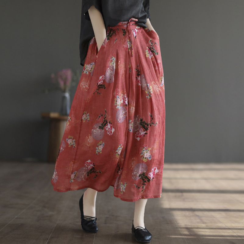 Zomer Retro Linnen Bloemen A-lijn Patchwork Rok