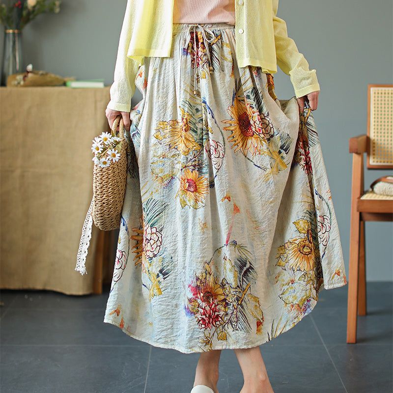 Zomer Vintage Bloemen Losse Lyocell Rok