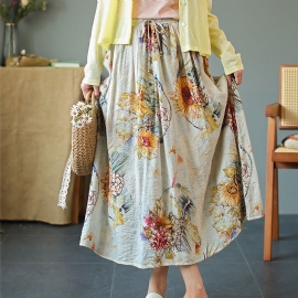 Zomer Vintage Bloemen Losse Lyocell Rok