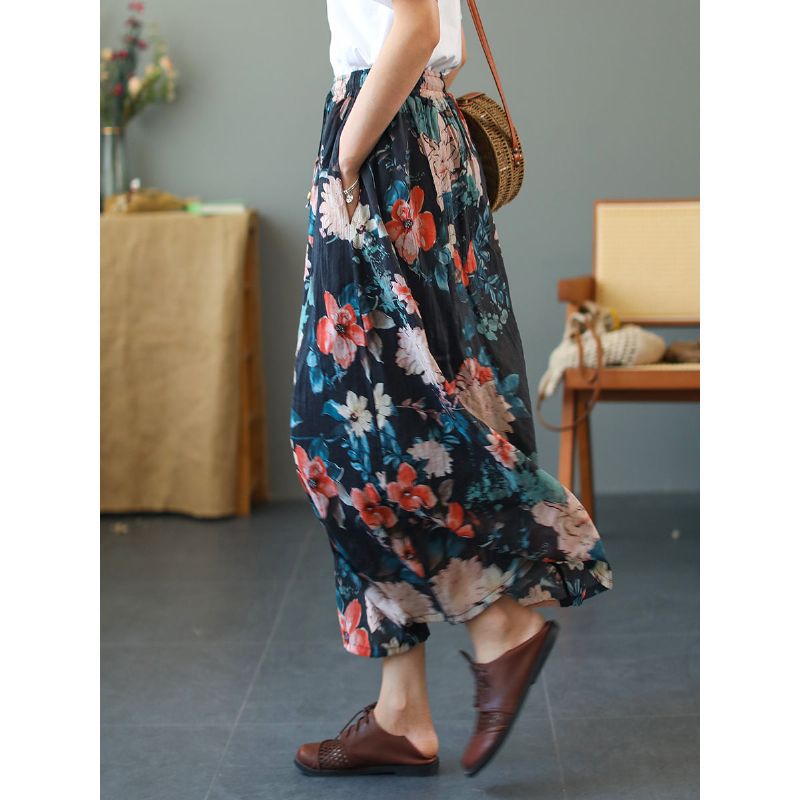 Zomer Vintage Bloemen Losse Lyocell Rok