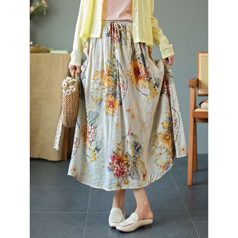 Zomer Vintage Bloemen Losse Lyocell Rok