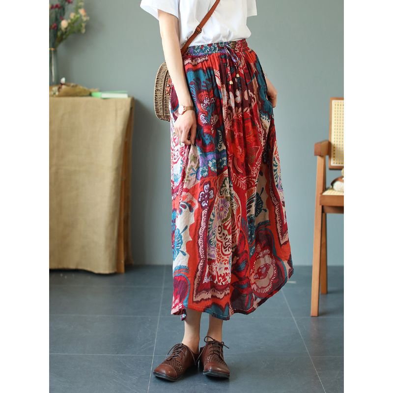 Zomer Vintage Bloemen Losse Lyocell Rok