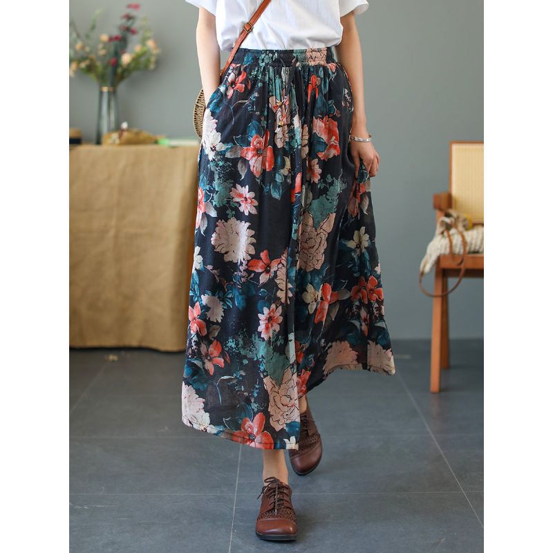 Zomer Vintage Bloemen Losse Lyocell Rok