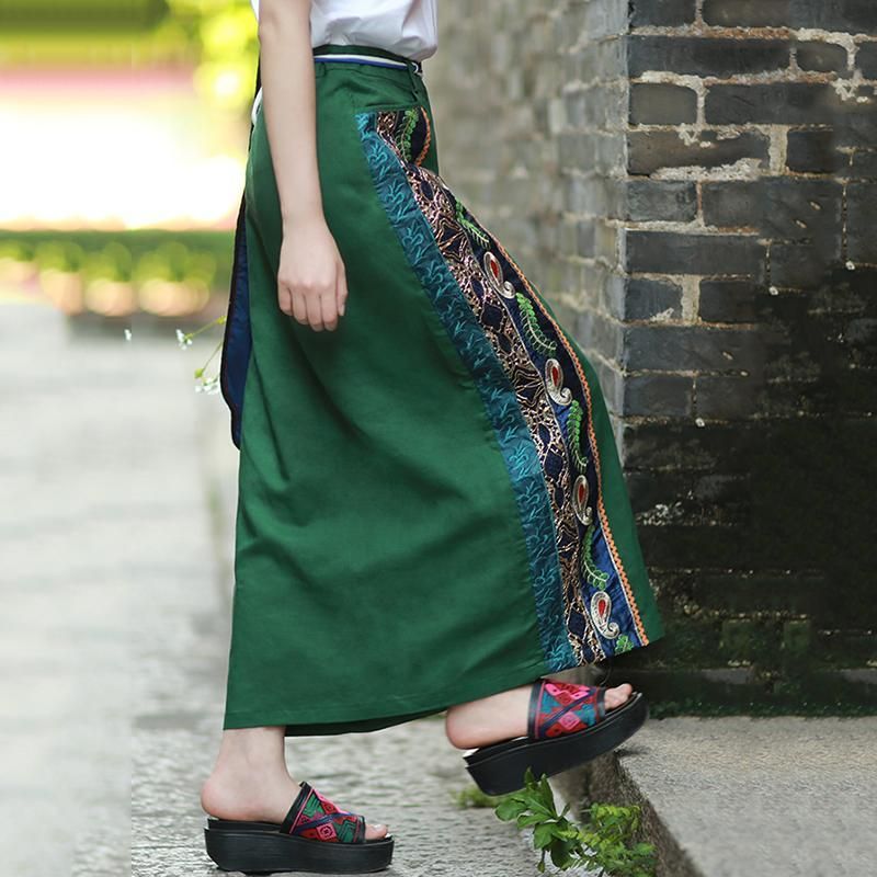 Zomer Vintage Chinese Stijl Geborduurde Linnen Rok