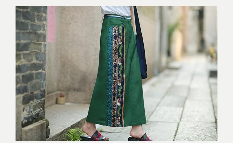 Zomer Vintage Chinese Stijl Geborduurde Linnen Rok