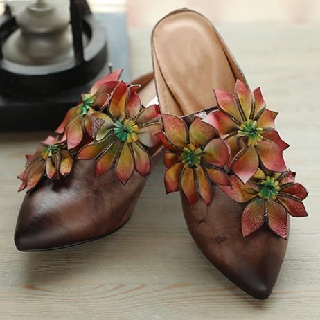 Bloemen Retro Amandel Teen Chunky Hakken Pantoffels 35-41