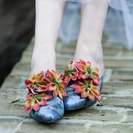 Bloemen Retro Amandel Teen Chunky Hakken Pantoffels 35-41