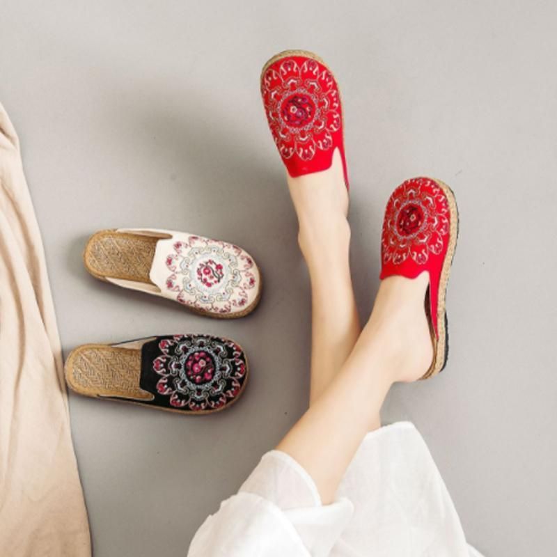 Dames Geborduurde Casual Platte Schoenen Thuis Slippers