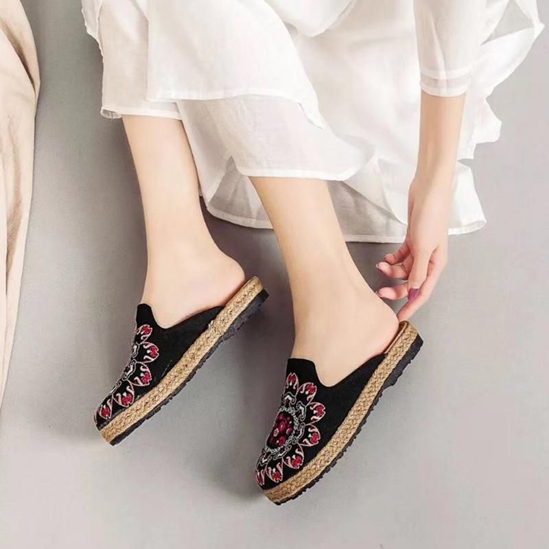 Dames Geborduurde Casual Platte Schoenen Thuis Slippers