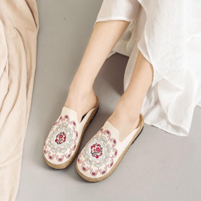 Dames Geborduurde Casual Platte Schoenen Thuis Slippers