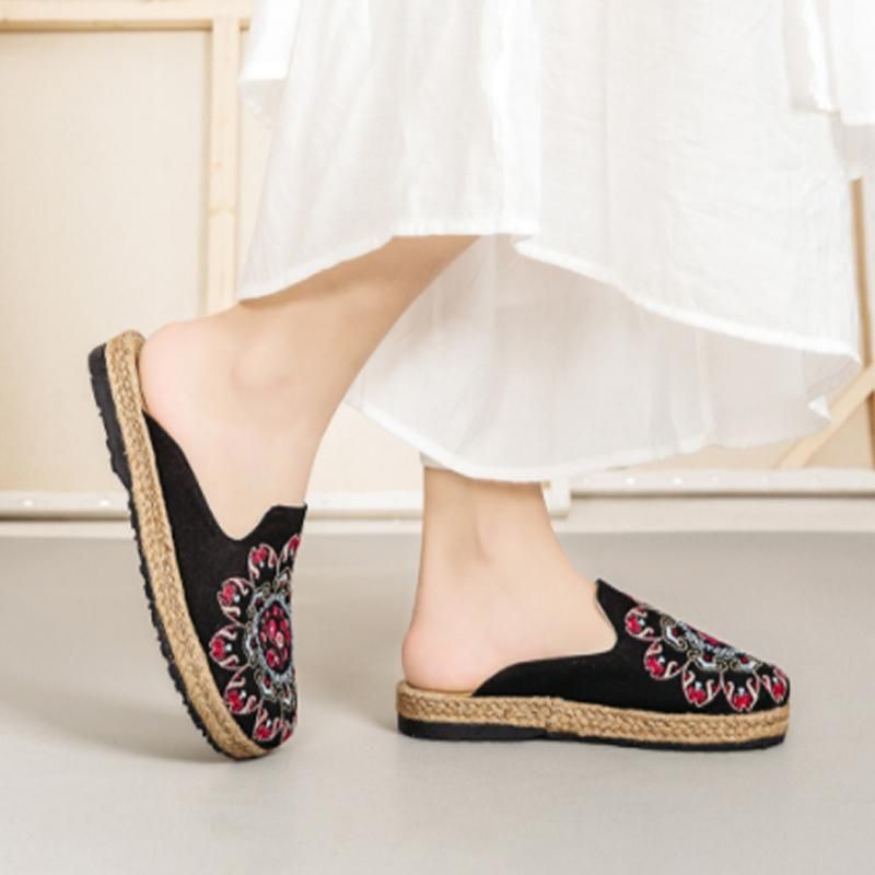 Dames Geborduurde Casual Platte Schoenen Thuis Slippers