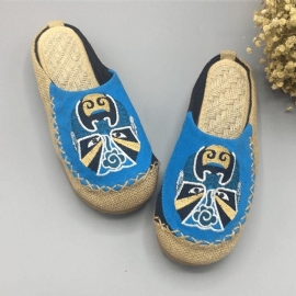 Dames Peking Opera Facial Geborduurde Casual Platte Schoenen Thuis Slippers