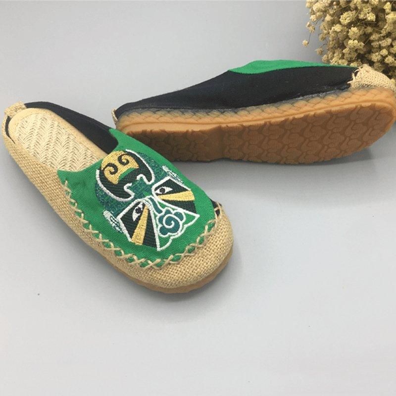 Dames Peking Opera Facial Geborduurde Casual Platte Schoenen Thuis Slippers