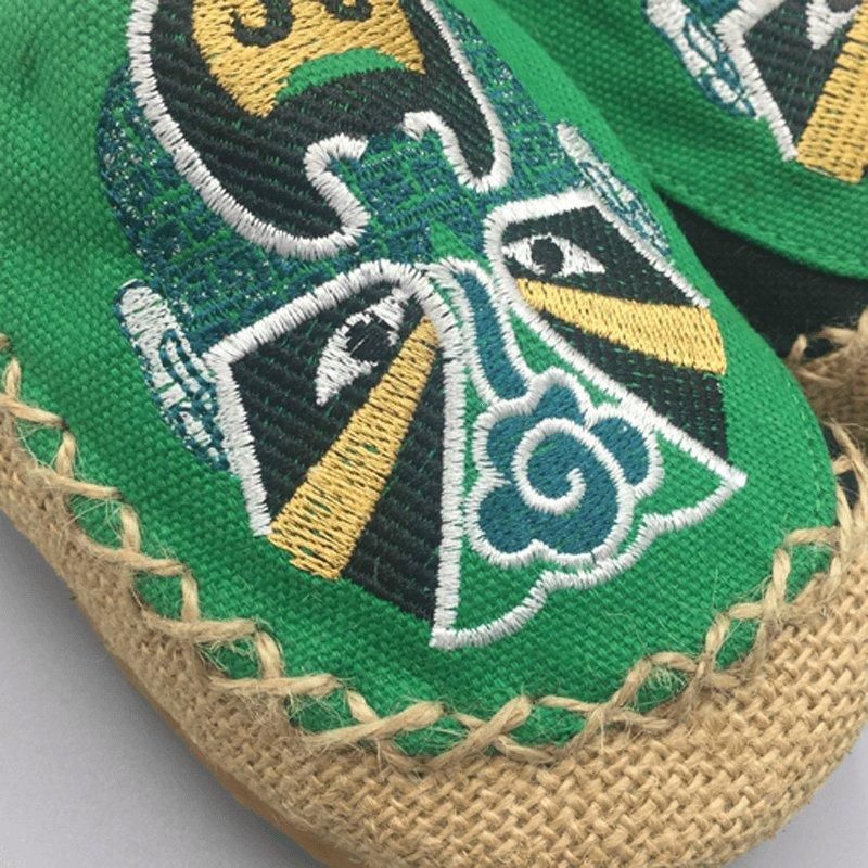 Dames Peking Opera Facial Geborduurde Casual Platte Schoenen Thuis Slippers