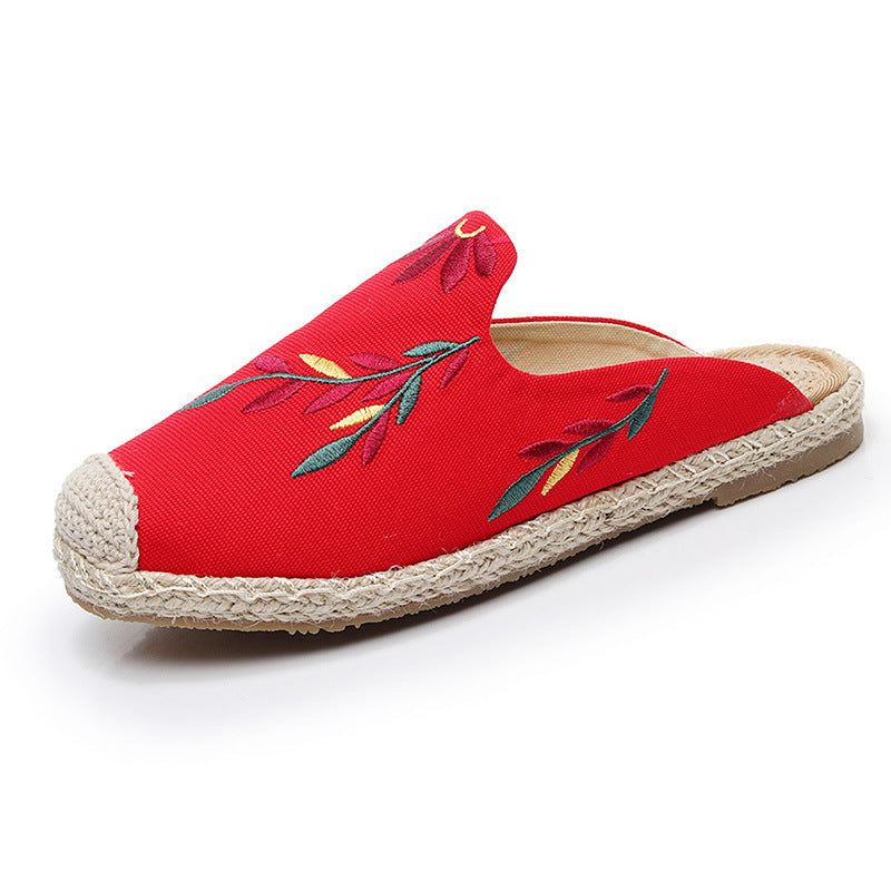 Dames Retro Zomerblad Borduurwerk Canvas Slippers