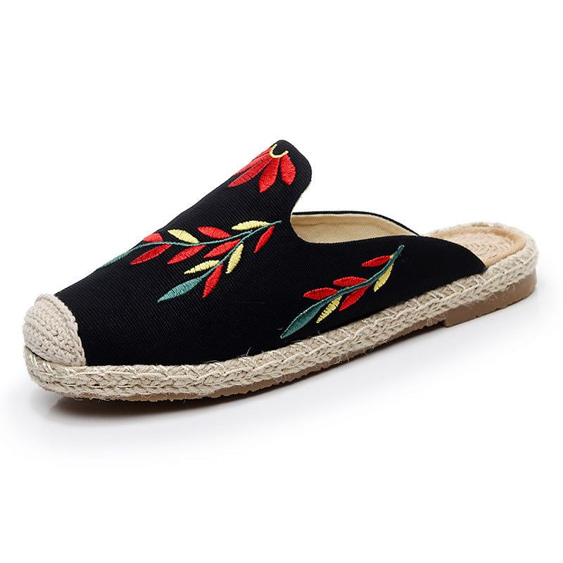 Dames Retro Zomerblad Borduurwerk Canvas Slippers