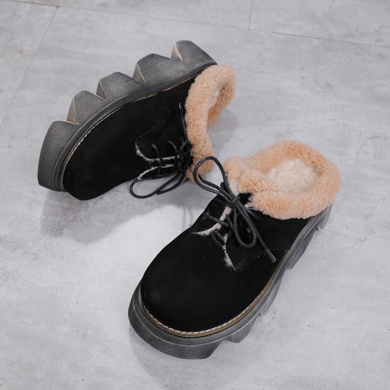 Dames Winter Warm Retro Platform Pluche Leren Pantoffels