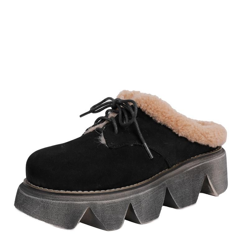 Dames Winter Warm Retro Platform Pluche Leren Pantoffels