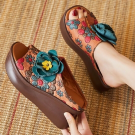 Dames Zomer Bloemen Leren Slipsole Casual Slippers