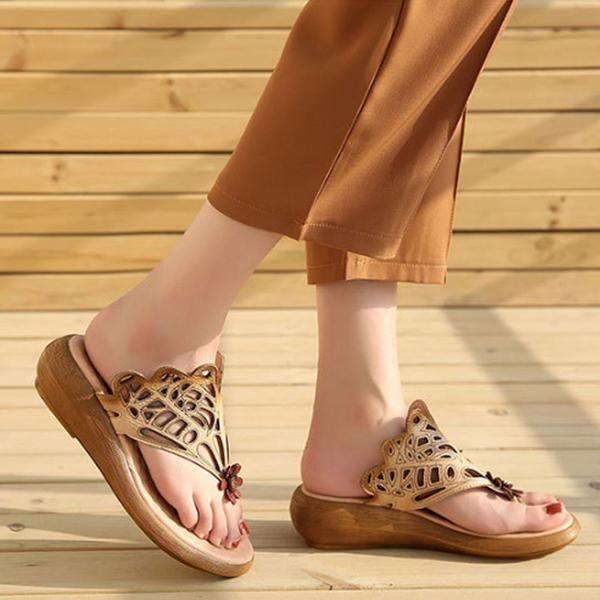 Dames Zomer Casual Leren Schoenen Beige Draagbare Slippers