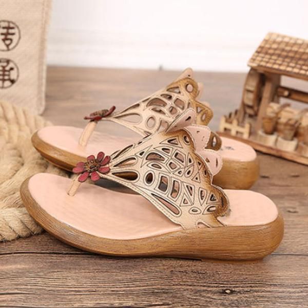 Dames Zomer Casual Leren Schoenen Beige Draagbare Slippers