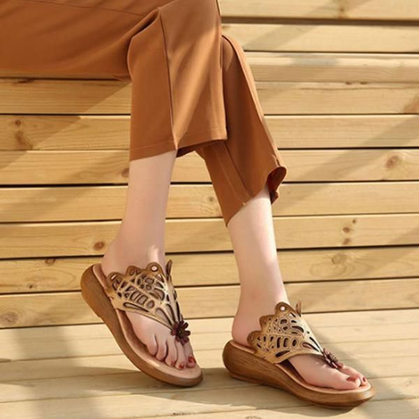 Dames Zomer Casual Leren Schoenen Beige Draagbare Slippers