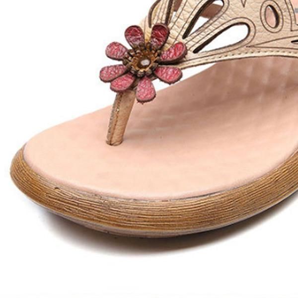 Dames Zomer Casual Leren Schoenen Beige Draagbare Slippers