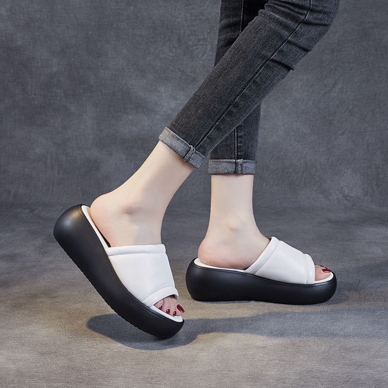 Dames Zomer Leren Casual Wedge Slippers