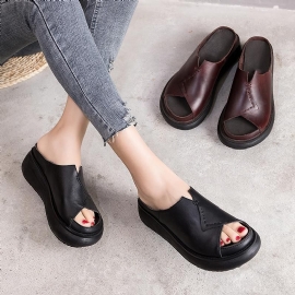 Dames Zomer Naaiplatform Casual Leren Slippers