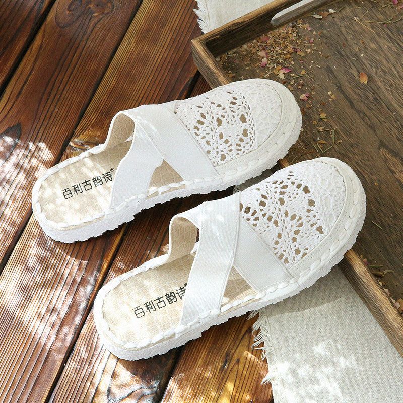 Dames Zomer Retro Hollow Canvas Casual Slippers