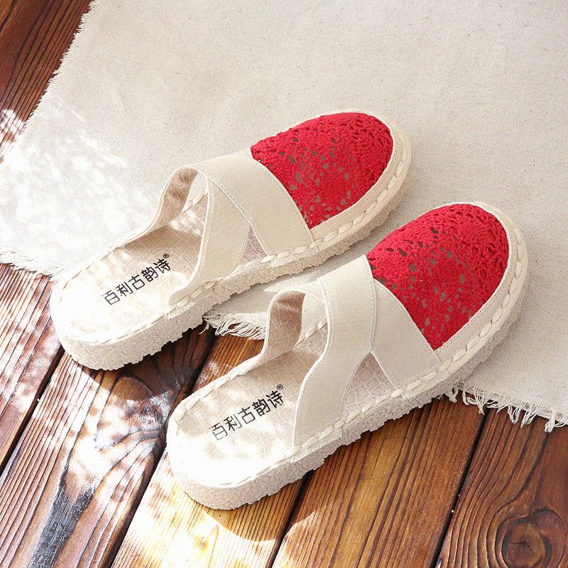 Dames Zomer Retro Hollow Canvas Casual Slippers