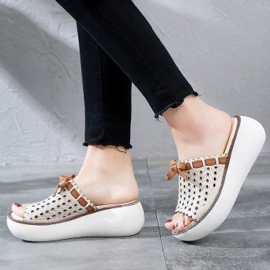 Hollow Out Bow Knot Platform Casual Slippers