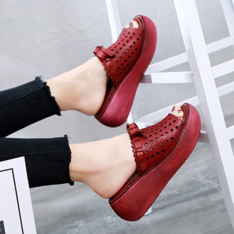 Hollow Out Bow Knot Platform Casual Slippers