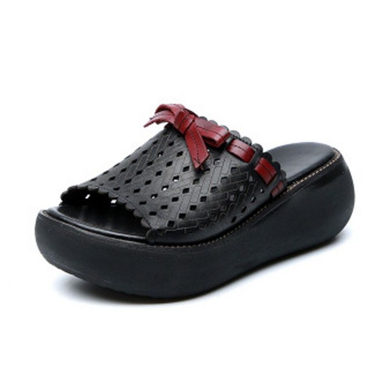 Hollow Out Bow Knot Platform Casual Slippers