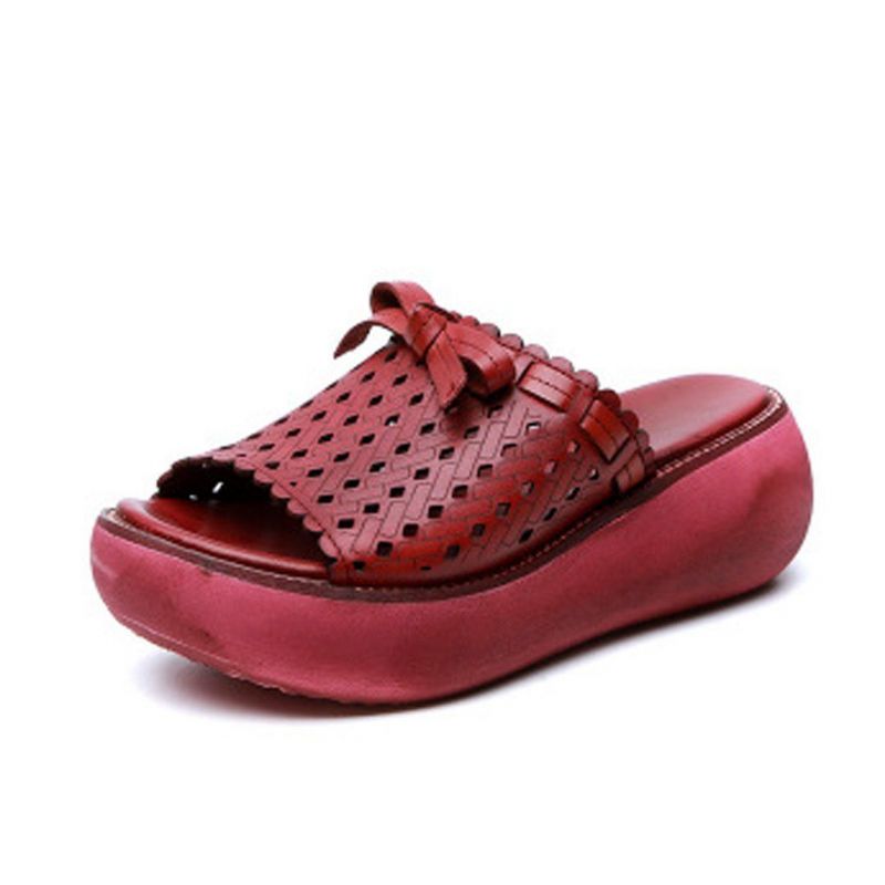 Hollow Out Bow Knot Platform Casual Slippers