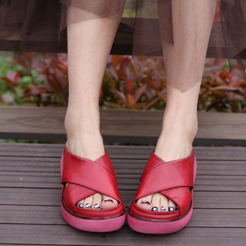 Leren Retro Casual Platform Slippers